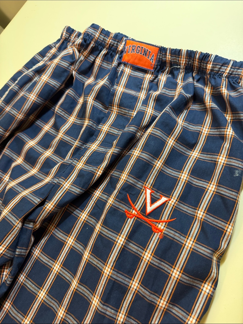 Ginia Navy and Orange Plaid Men's Pajama Pants